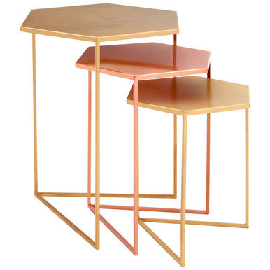Gold and Bronze Finish Hexagon Set of 3 Nesting Tables