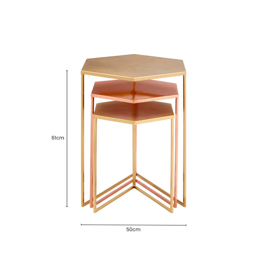 Gold and Bronze Finish Hexagon Set of 3 Nesting Tables