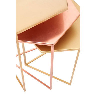 Gold and Bronze Finish Hexagon Set of 3 Nesting Tables