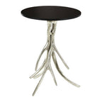 Black Marble and Nickel Finish Round Side Table
