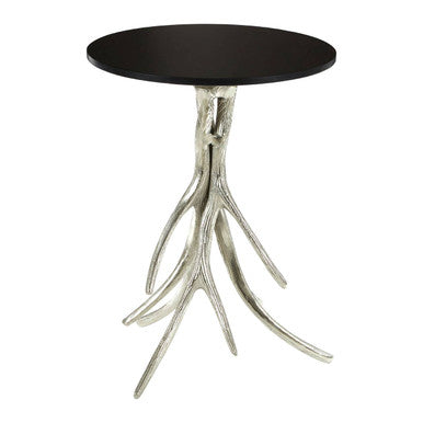 Black Marble and Nickel Finish Round Side Table