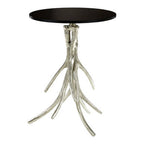 Black Marble and Nickel Finish Round Side Table