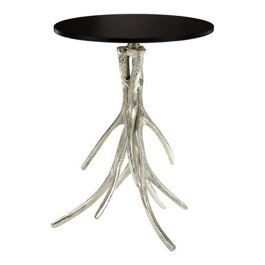Black Marble and Nickel Finish Round Side Table