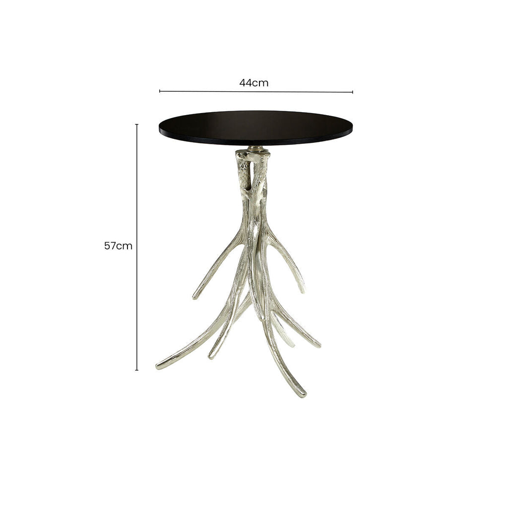 Black Marble and Nickel Finish Round Side Table