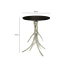 Black Marble and Nickel Finish Round Side Table