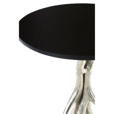 Black Marble and Nickel Finish Round Side Table