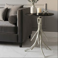 Black Marble and Nickel Finish Round Side Table
