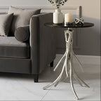 Black Marble and Nickel Finish Round Side Table