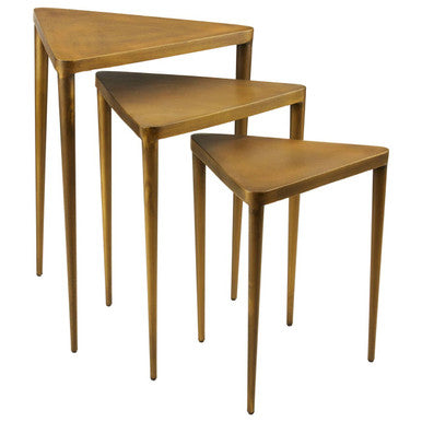 Gold Finish Set of 3 Triangular Nesting Tables