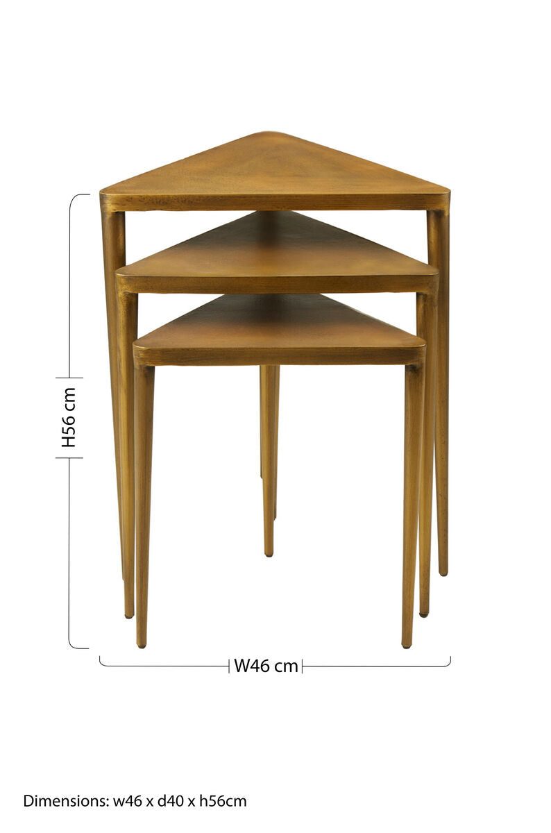 Gold Finish Set of 3 Triangular Nesting Tables