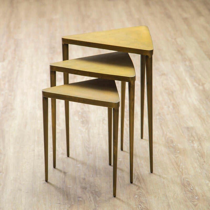 Gold Finish Set of 3 Triangular Nesting Tables