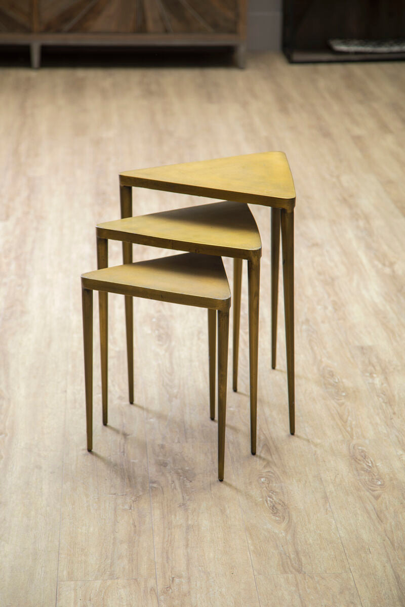 Gold Finish Set of 3 Triangular Nesting Tables