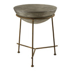 Silver Textured Concrete Bowl Top Side Table with Iron Three Leg Base