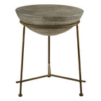 Silver Textured Concrete Bowl Top Side Table with Iron Three Leg Base