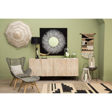 Silver Textured Concrete Bowl Top Side Table with Iron Three Leg Base