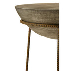 Silver Textured Concrete Bowl Top Side Table with Iron Three Leg Base