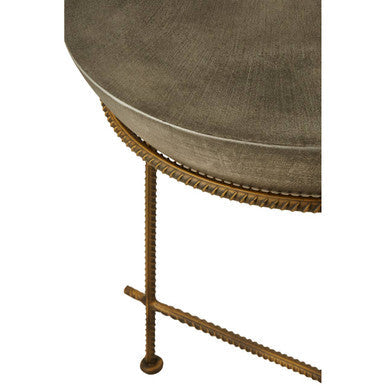 Silver Textured Concrete Bowl Top Side Table with Iron Three Leg Base
