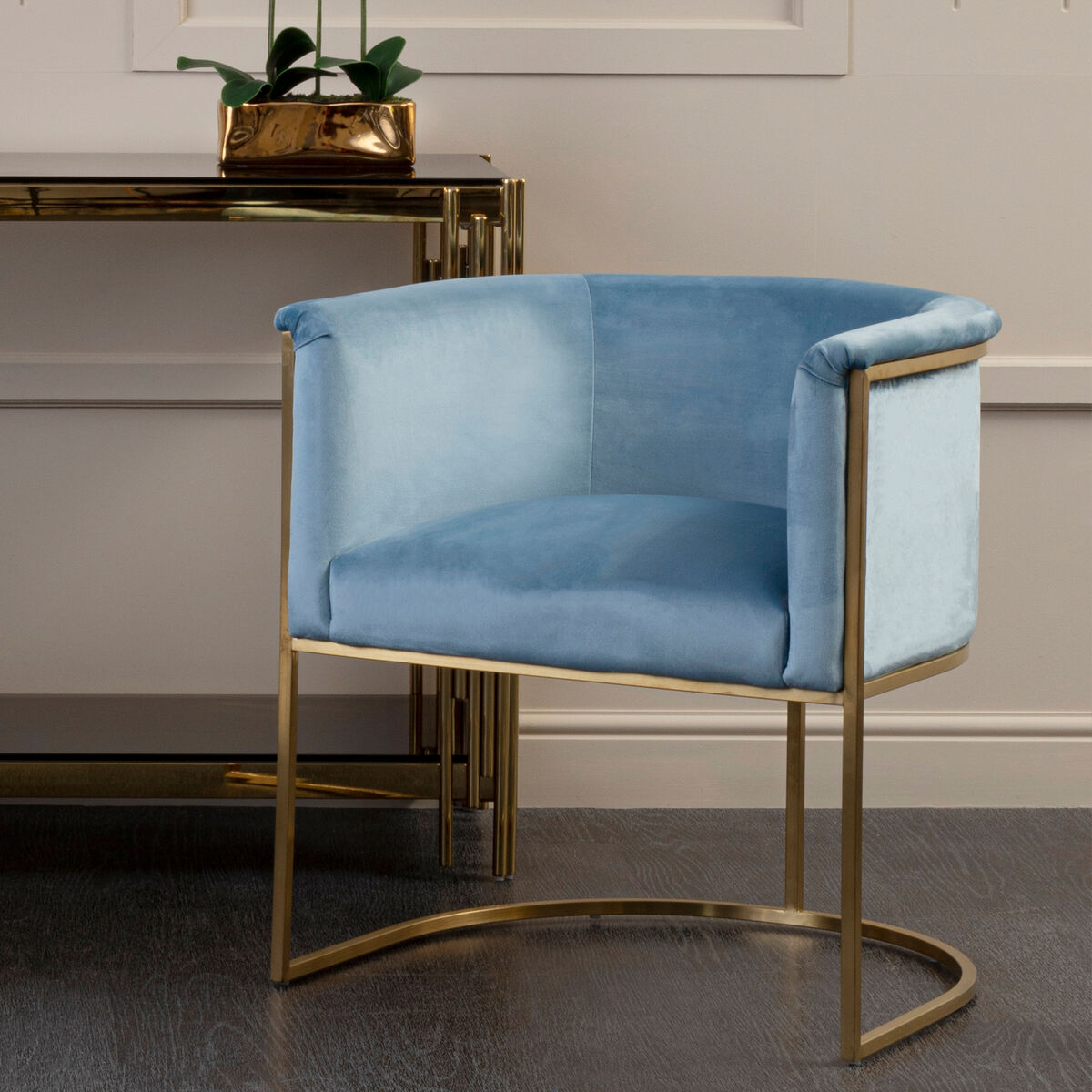 Blue Velvet Curved Back Chair