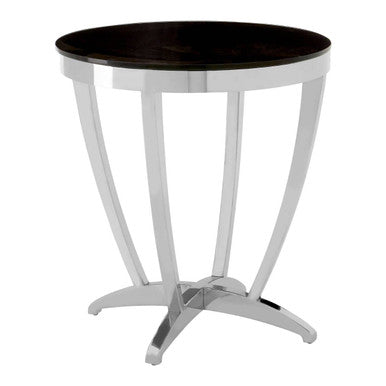 Black Glass Side Table with Silver Finish Frame