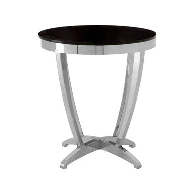Black Glass Side Table with Silver Finish Frame