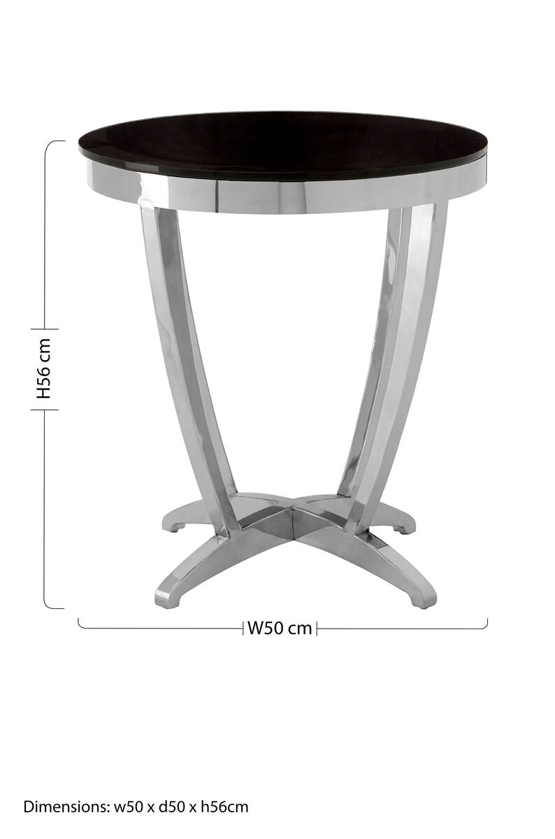 Black Glass Side Table with Silver Finish Frame