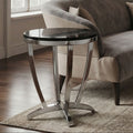 Black Glass Side Table with Silver Finish Frame