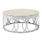 White Marble and Silver Finish Coffee Table