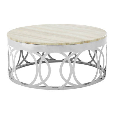 White Marble and Silver Finish Coffee Table
