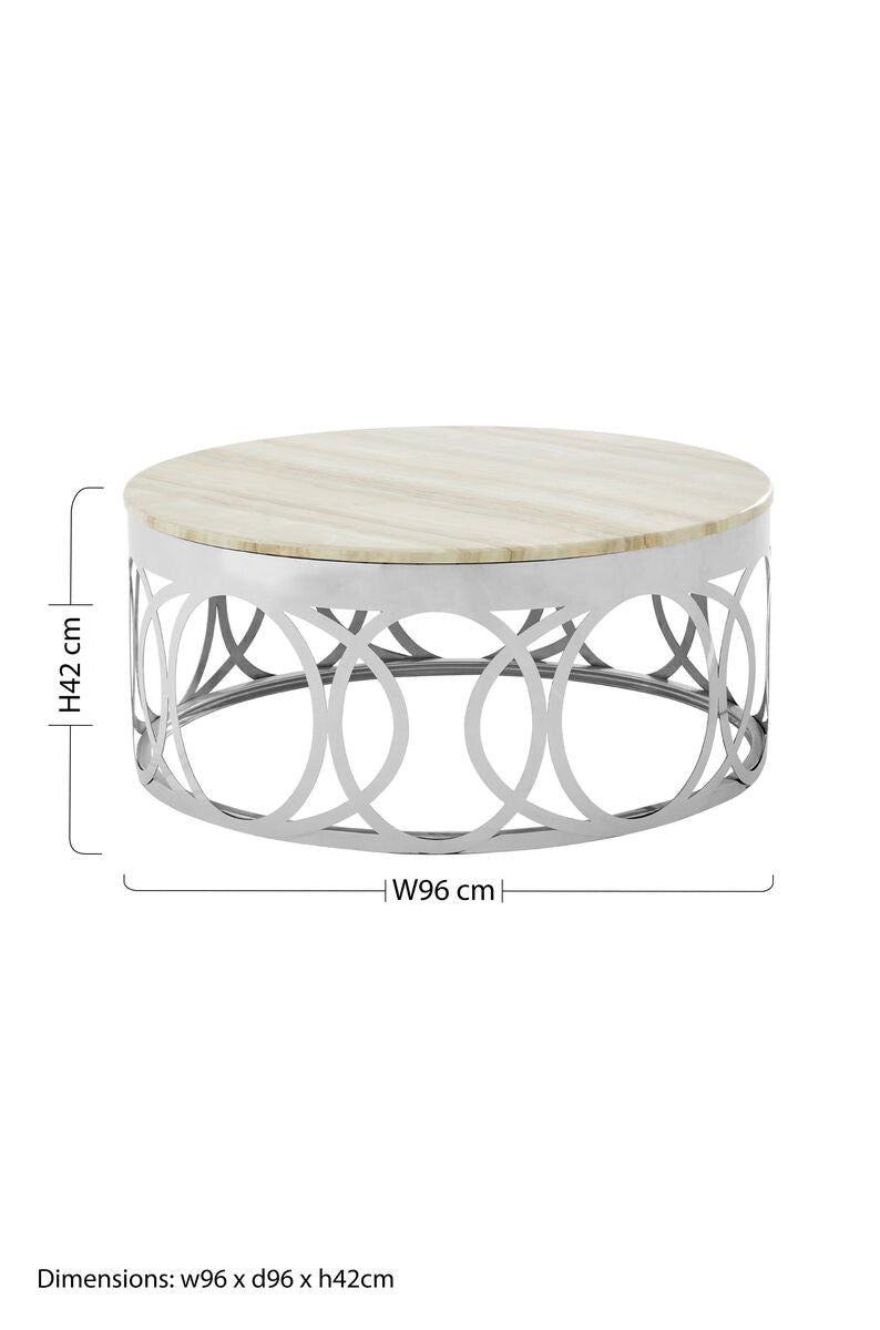 White Marble and Silver Finish Coffee Table