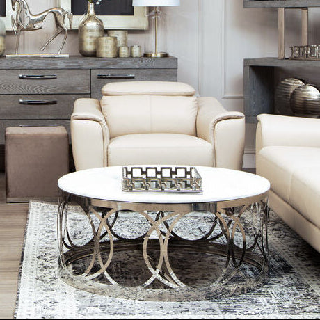 White Marble and Silver Finish Coffee Table