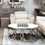 White Marble and Silver Finish Coffee Table