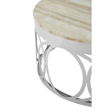 White Marble and Silver Finish Coffee Table