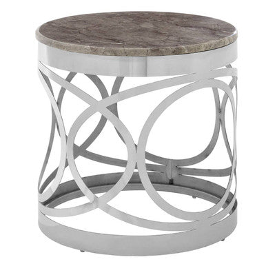 Grey Marble and Silver Finish Side Table