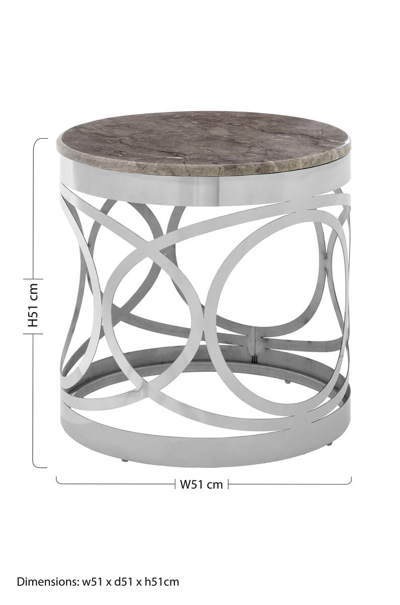 Grey Marble and Silver Finish Side Table