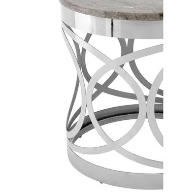 Grey Marble and Silver Finish Side Table