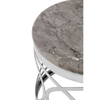 Grey Marble and Silver Finish Side Table