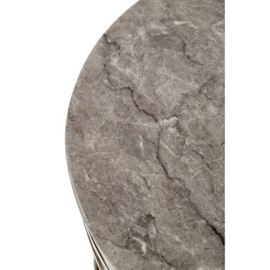 Grey Marble and Silver Finish Side Table