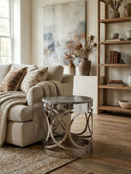 Grey Marble and Silver Finish Side Table
