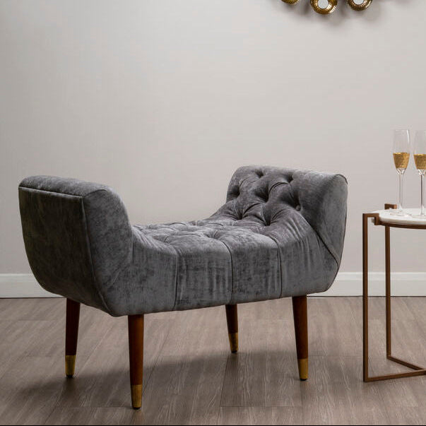 Grey Chenille Button Tufted Stool