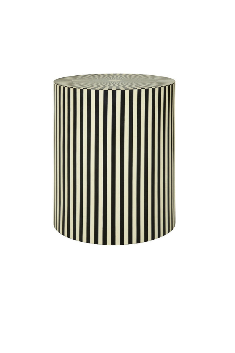 Ivory and Black Cylindrical Stool and Side Table