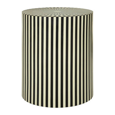 Ivory and Black Cylindrical Stool and Side Table
