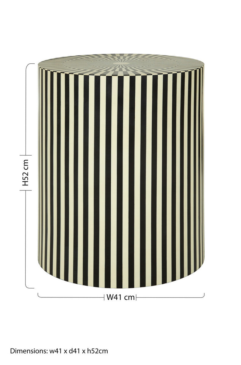 Ivory and Black Cylindrical Stool and Side Table