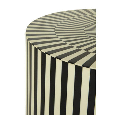 Ivory and Black Cylindrical Stool and Side Table