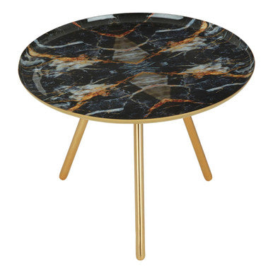 Marble Effect and Gold Finish Round Side Table