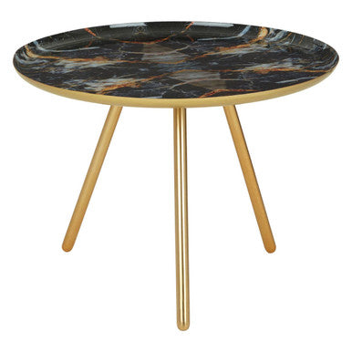 Marble Effect and Gold Finish Round Side Table