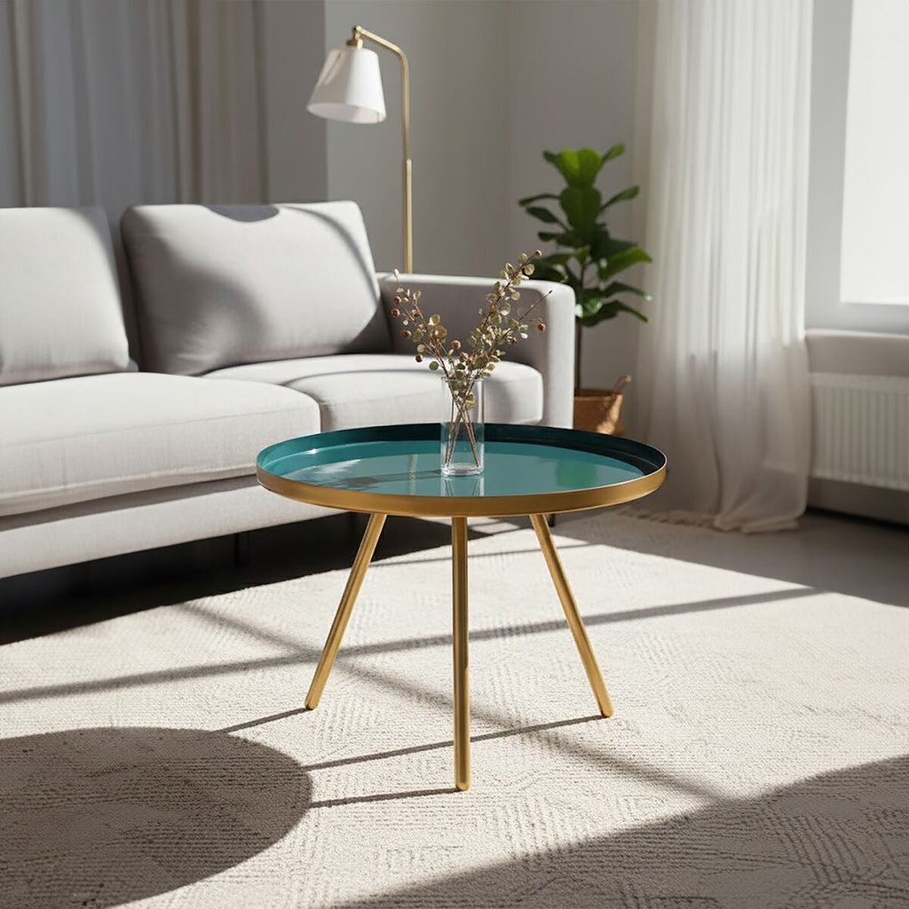 Green and Gold Large Coffee Table with Diesel Green Enamel Top