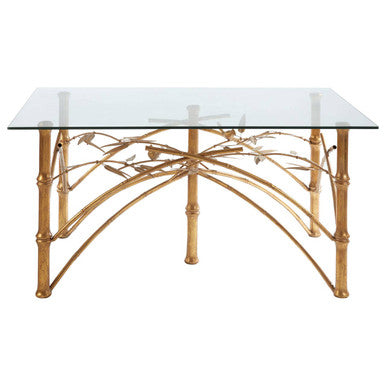 Glass Top and Antique Gold Finish Rectangular Dining Table