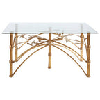 Glass Top and Antique Gold Finish Rectangular Dining Table