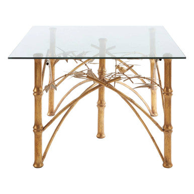 Glass Top and Antique Gold Finish Rectangular Dining Table