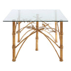 Glass Top and Antique Gold Finish Rectangular Dining Table